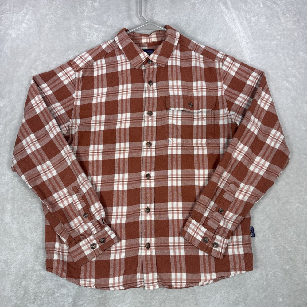 Patagonia Mens Small Fjord Flannel Shirt Organic Cotton Rose Plaid Light Weight